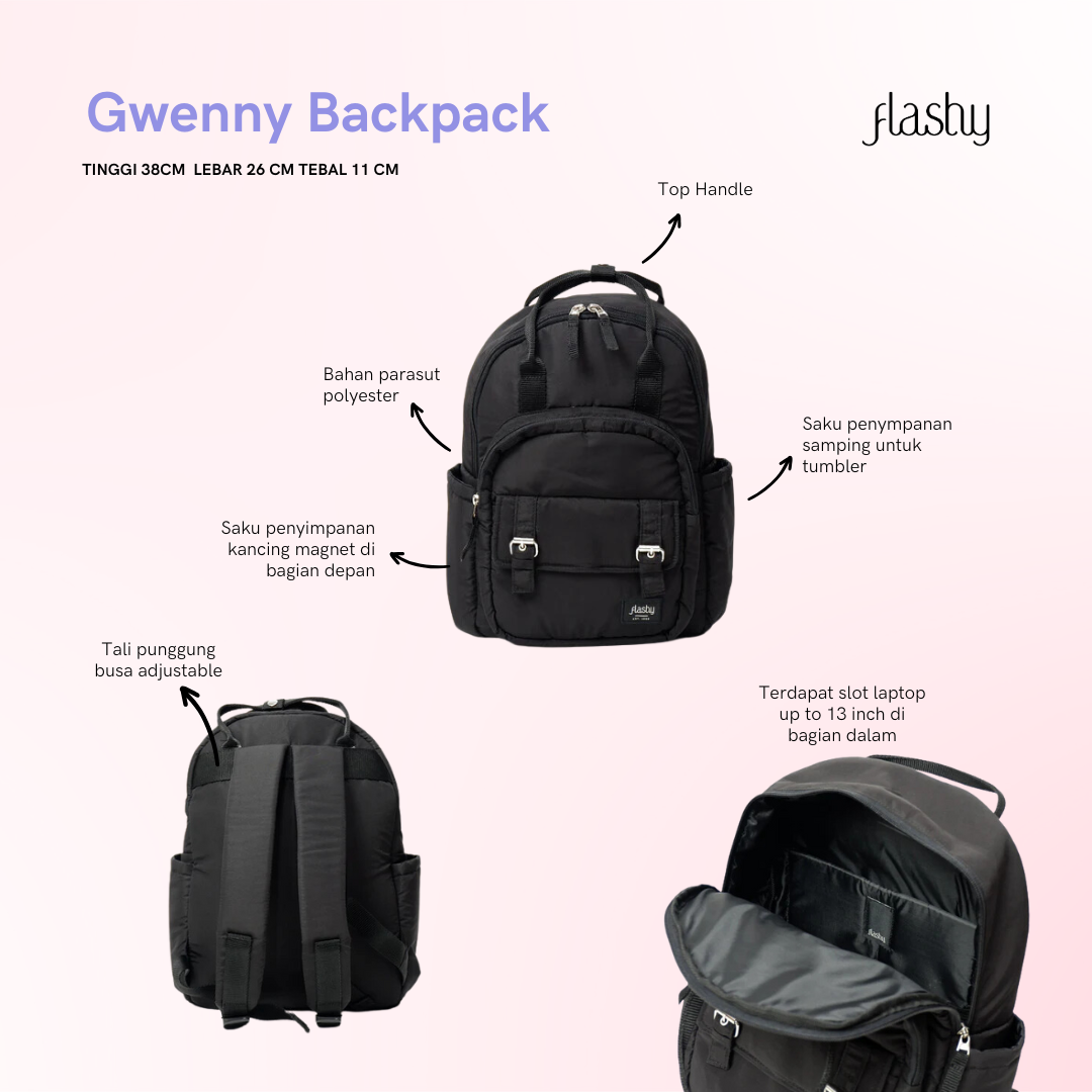 Flashy Tas Ransel Wanita Gwenny Hitam