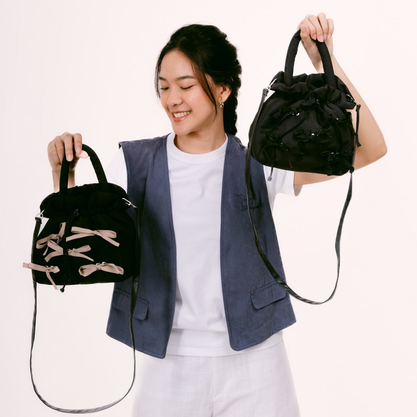 Flashy Tas Serut Wanita Cottrail Pita Krem Tua