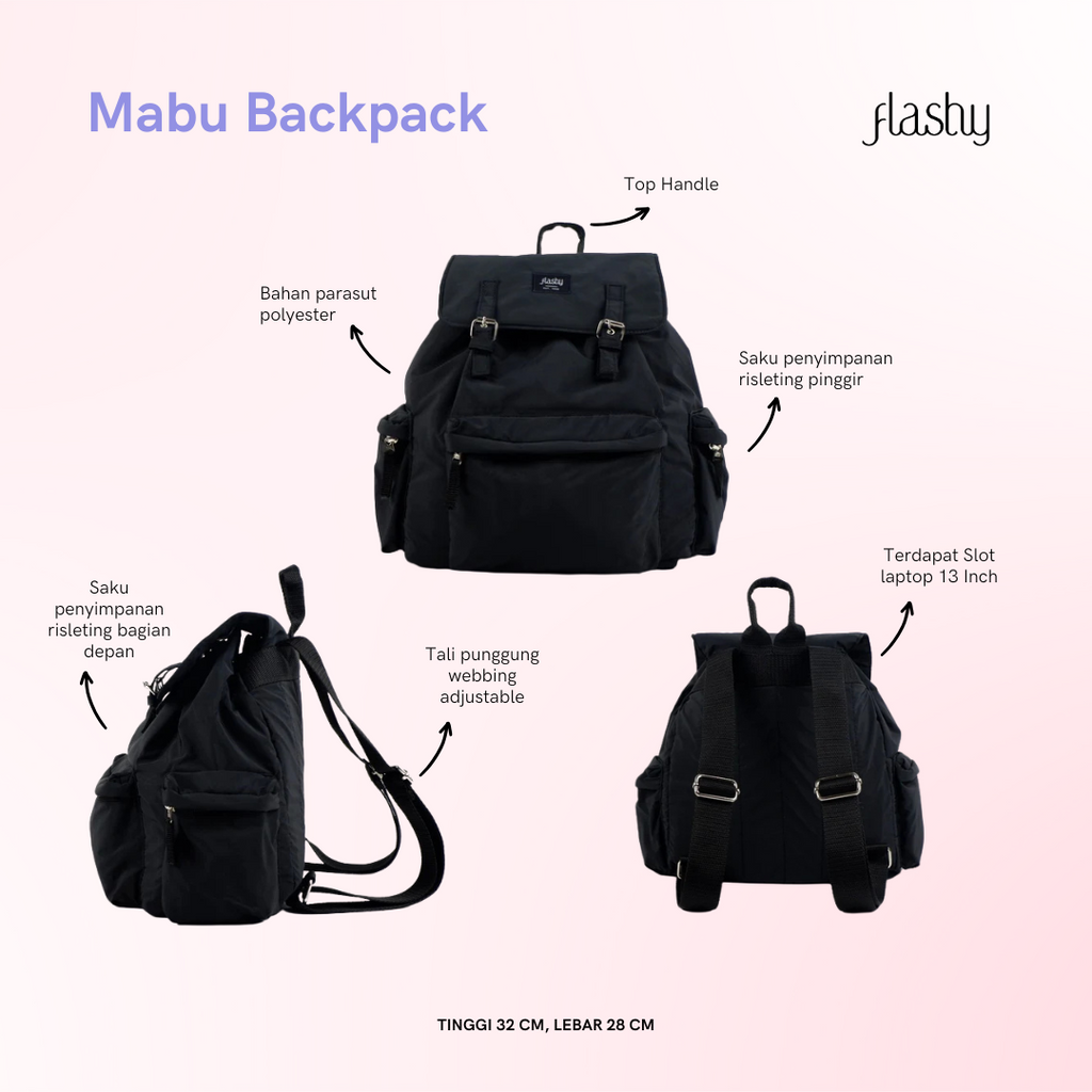 Flashy Tas Ransel Wanita Mabu Seven Hitam