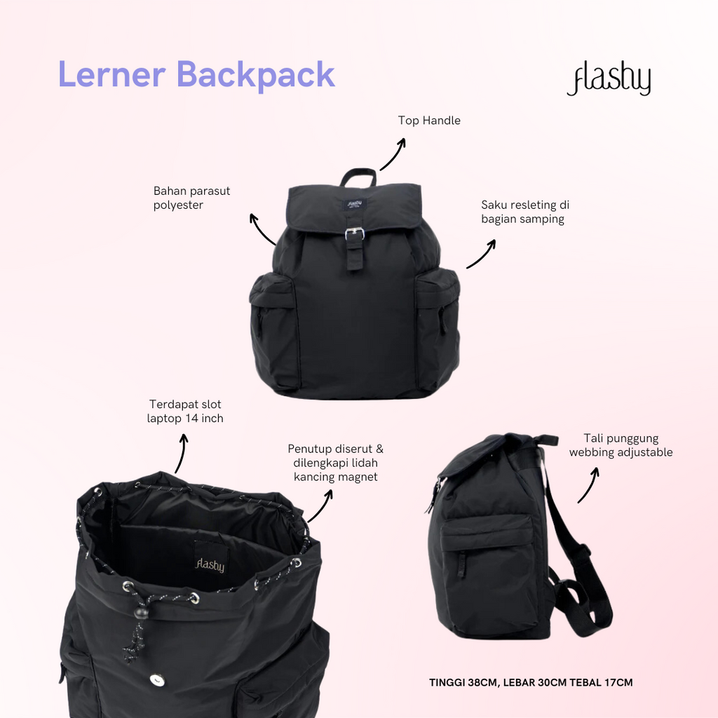 Flashy Tas Ransel Wanita Lerner Hitam