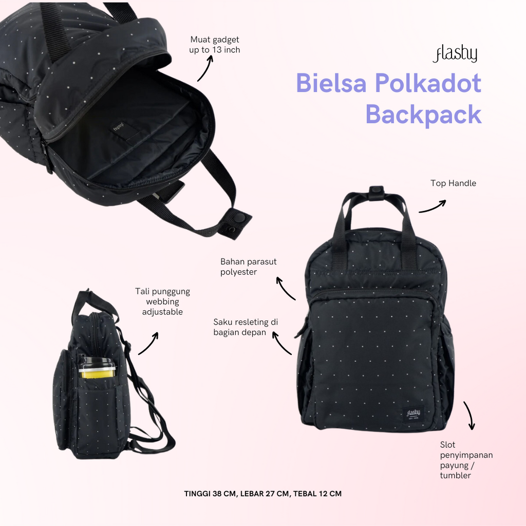 Flashy Tas Ransel Wanita Bielsa Three Polkadot Hitam