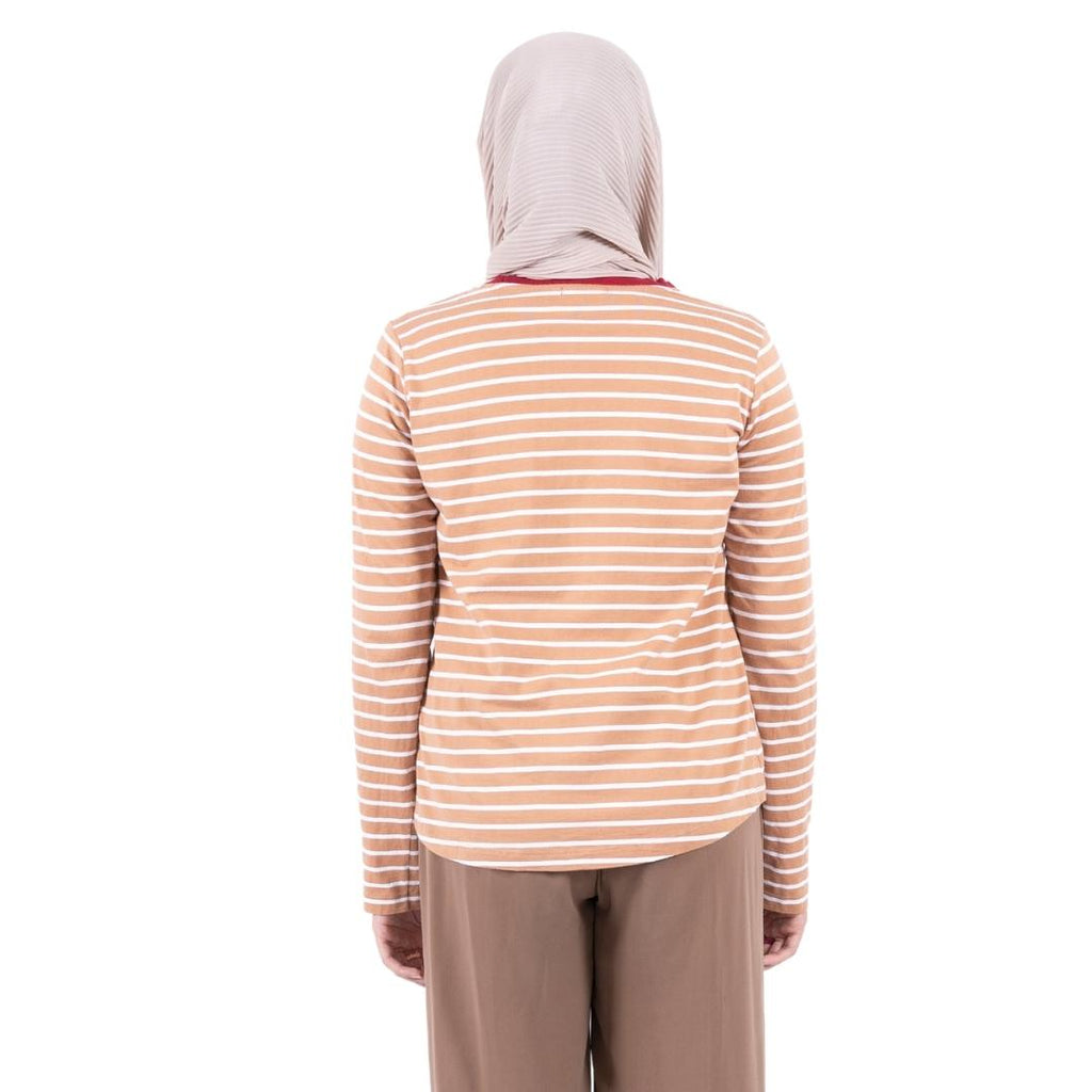 Flashy Kaos Lengan Panjang Wanita Colweill Salur Cokelat Putih