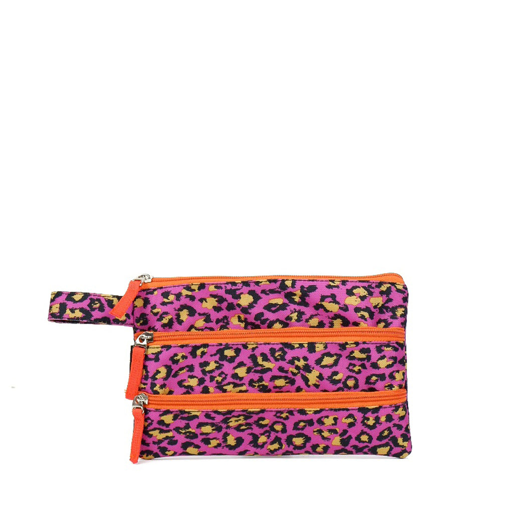 Flashy Pouch Make Up Pronyn Motif Magenta Hitam