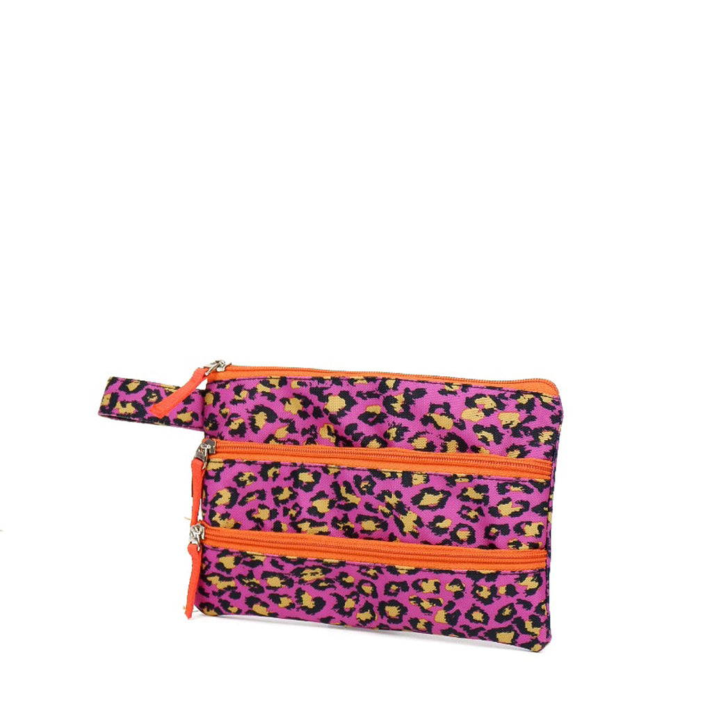 Flashy Pouch Make Up Pronyn Motif Magenta Hitam