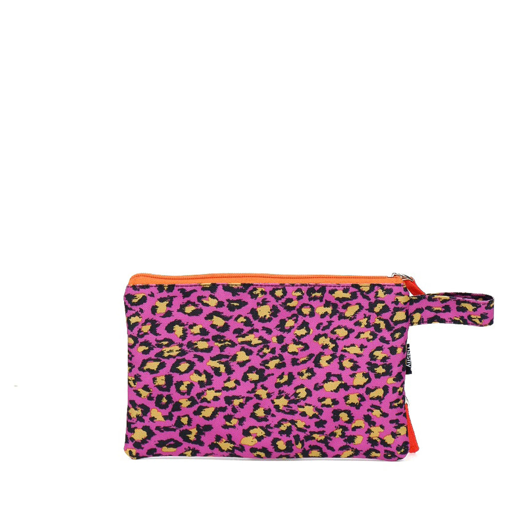 Flashy Pouch Make Up Pronyn Motif Magenta Hitam