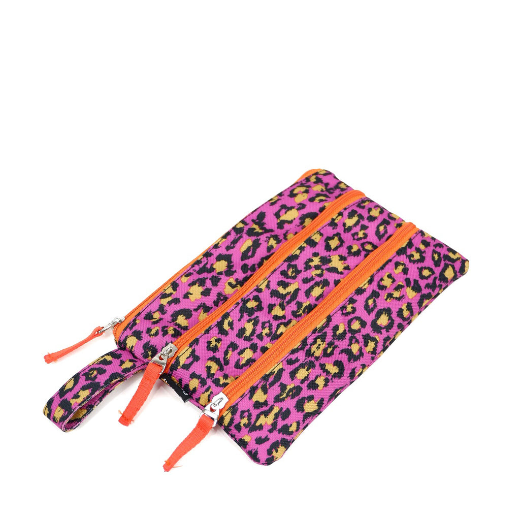 Flashy Pouch Make Up Pronyn Motif Magenta Hitam